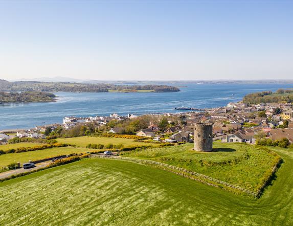 Views over Portaferry and Strangford Lough to Strangford, from Windmill Hill