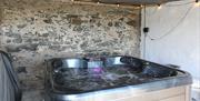 Converted stable with hottub inside. Hottub has built in speakers and lights